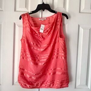 NWT Ann Taylor LOFT Size L Coral Blouse Silk Blend With Camisole And Cowl Neck